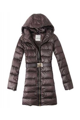 Moncler Hot Sell Down Coat Women With Belt Hooded Tunic Brown