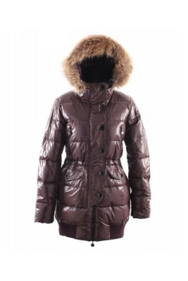 Moncler Loire Coat Women Fur Hoodie Zip With Button Ddark Coffee