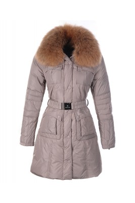 Moncler Marmelade Womens Down Coats Fur Collar With Belt Coffee