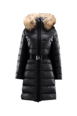 Moncler Nantesfur Top Quality Women Coat Belt Decoration Black