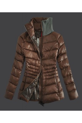 2016 Moncler Down Jackets For Womens Zip Stand Collar Coff