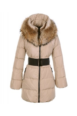 Moncler Sauvage Women Down Coat Fur Collar Long Khaki