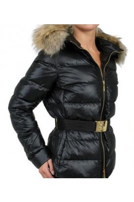 Moncler Angers Womens Jackets Decorative Belt Hooded Black