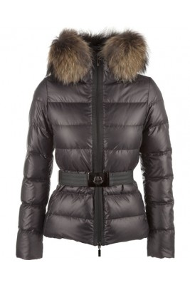 Moncler Angers Womens Jackets Decorative Belt Hooded Dark Gray