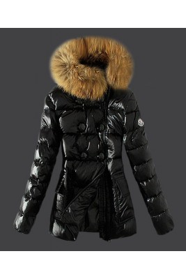 2016 Moncler Down Jackets Womens Zip Fur Collar Black