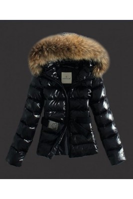Moncler Classic Jackets Womens Hooded With Belt Black