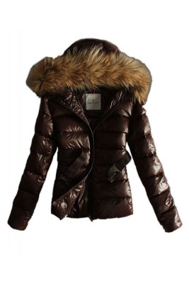 Moncler Classic Jackets Womens Hooded With Belt Coffee