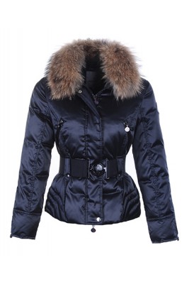 Moncler Popular Down Jackets For Women Decorative Belt Navy Blue