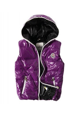 Moncler Down Vest Unisex Glossy Hooded Zip Purple