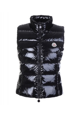 Moncler Vest for Women Smooth Shiny Fabric Black