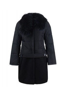 2016 Moncler Rongee Coat Women Detachable Fur Collar Black