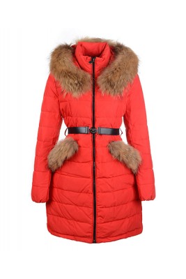 2016 Moncler Women Coat Detachable Cap With Belt Red