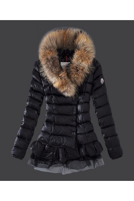 2016 Moncler Women Down Jacket Single Breasted Lace Black
