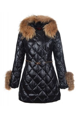 2016 Moncler Coat For Women Hooded With Belt Black