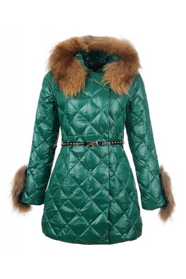 2016 Moncler Coat For Women Hooded With Belt Green