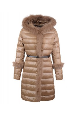 2016 Moncler Coats Womens Hooded Fur Collar Khaki