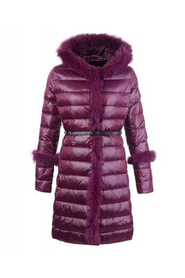 2016 Moncler Coats Womens Hooded Fur Collar Purple