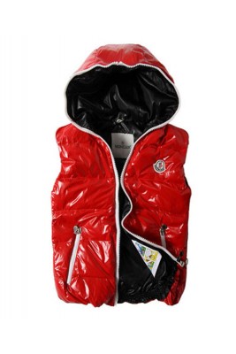 Moncler Down Vest Unisex Glossy Hooded Zip Red