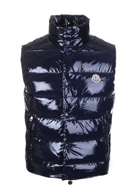 Moncler Sleeveless Vest For Men Smooth Shiny Fabric Navy Blue