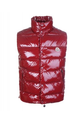 Moncler Sleeveless Vest For Men Smooth Shiny Fabric Red