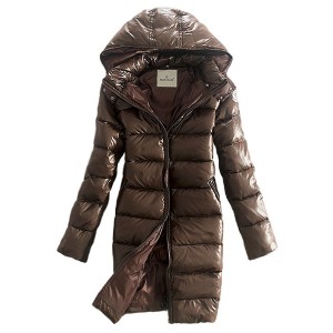 Moncler Coats Down Women Smooth Shiny Fabric Coffee