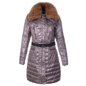 Moncler Down Coat Women With Belt Long Coffee