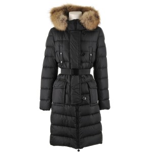 Moncler Genevrier Coats Women Fur Collar Long Black
