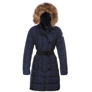 Moncler Genevrier Women Coats Hooded Long Dark Blue