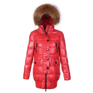 Moncler Loire Coat Women Fur Hoodie Zip With Button Red