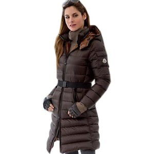 Moncler Mokacine Classic Womens Down Coats Zip Belt Style Brown