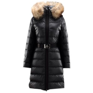 Moncler Nantesfur Top Quality Women Coat Belt Decoration Black
