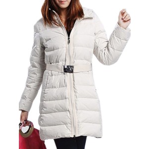 Moncler Womens Down Coats Zip Belt Decorative Tunic White