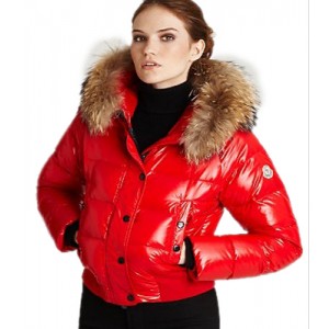 Moncler Alpin Classic Eider Down Jackets Women Fur Collar Red