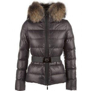 Moncler Angers Womens Jackets Decorative Belt Hooded Dark Gray
