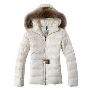 Moncler Angers Womens Jackets Decorative Belt Hooded White