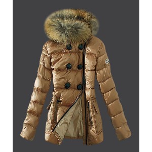 2016 Moncler Down Jackets Womens Zip Fur Collar Light Tan