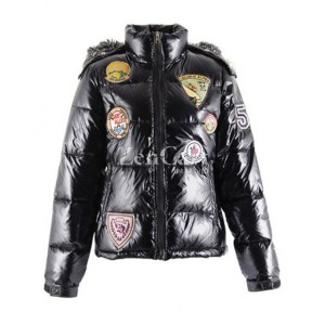 Moncler Multiple Logo Women Jackets Detachable Cap Black