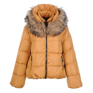 Moncler Sauvage Down Jackets Women Zip Fur Collar Khaki