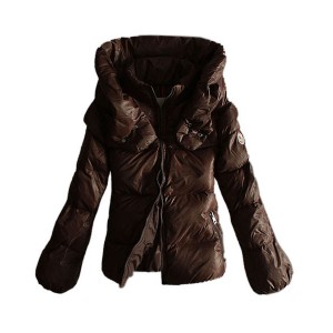 Moncler Winter Jackets Women Pure Color Coffee Double Collar