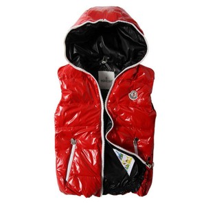 Moncler Down Vest Unisex Glossy Hooded Zip Red