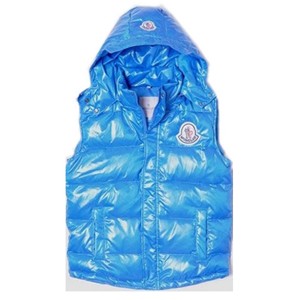 Moncler Down Vest Women Short Sleeveless Button Hat Blue