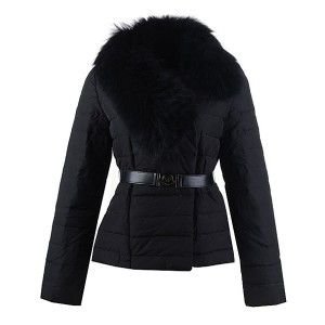 2016 Moncler Polygale Jacket Women Collar With Belt Black