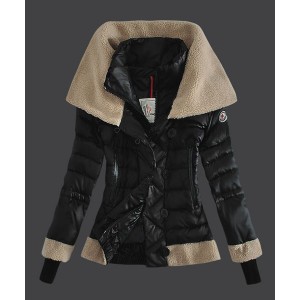 2016 Moncler Women Down Jacket Double Stand Collar Black