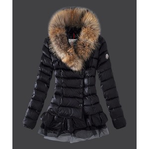2016 Moncler Women Down Jacket Single Breasted Lace Black