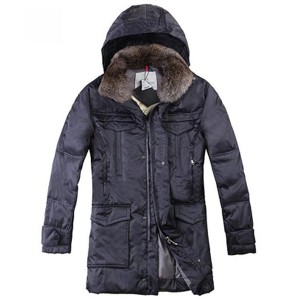Moncler Men Coat Mid Length Hooded Down Navy Blue