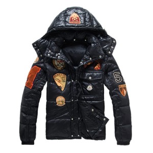 Moncler Multiple Logo Design Men Down Jackets With Hood Black
