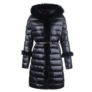 2016 Moncler Coats Womens Hooded Fur Collar Black