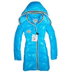 Moncler Classic Down Coat For Women Detachable Cap Sky Blue