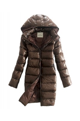 Moncler Coats Down Women Smooth Shiny Fabric Coffee