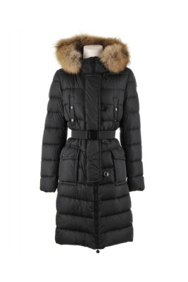 Moncler Genevrier Coats Women Fur Collar Long Black